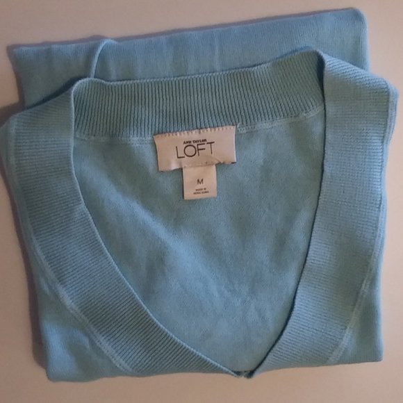 LOFT 100% Pima Cotton fine knit Ice Blue Sweater - Picture 1 of 4